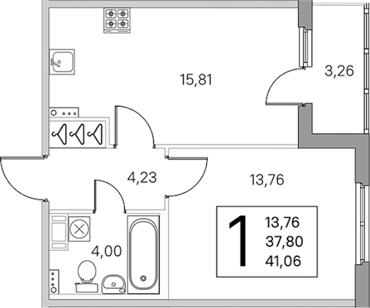 1-комнатная квартира 39.43 м², 2/4 эт., ЖК «Любоград в Стрельне»